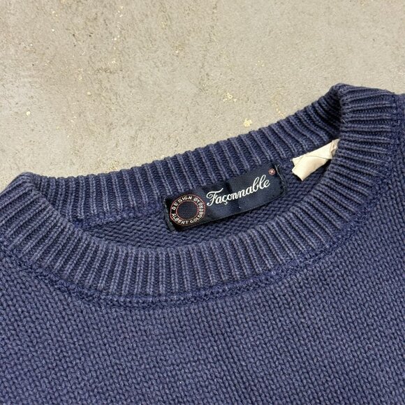 Faconnable Knit Sweater Striped Crewneck 100% Cotton Blue Pullover Small - Picture 5 of 7